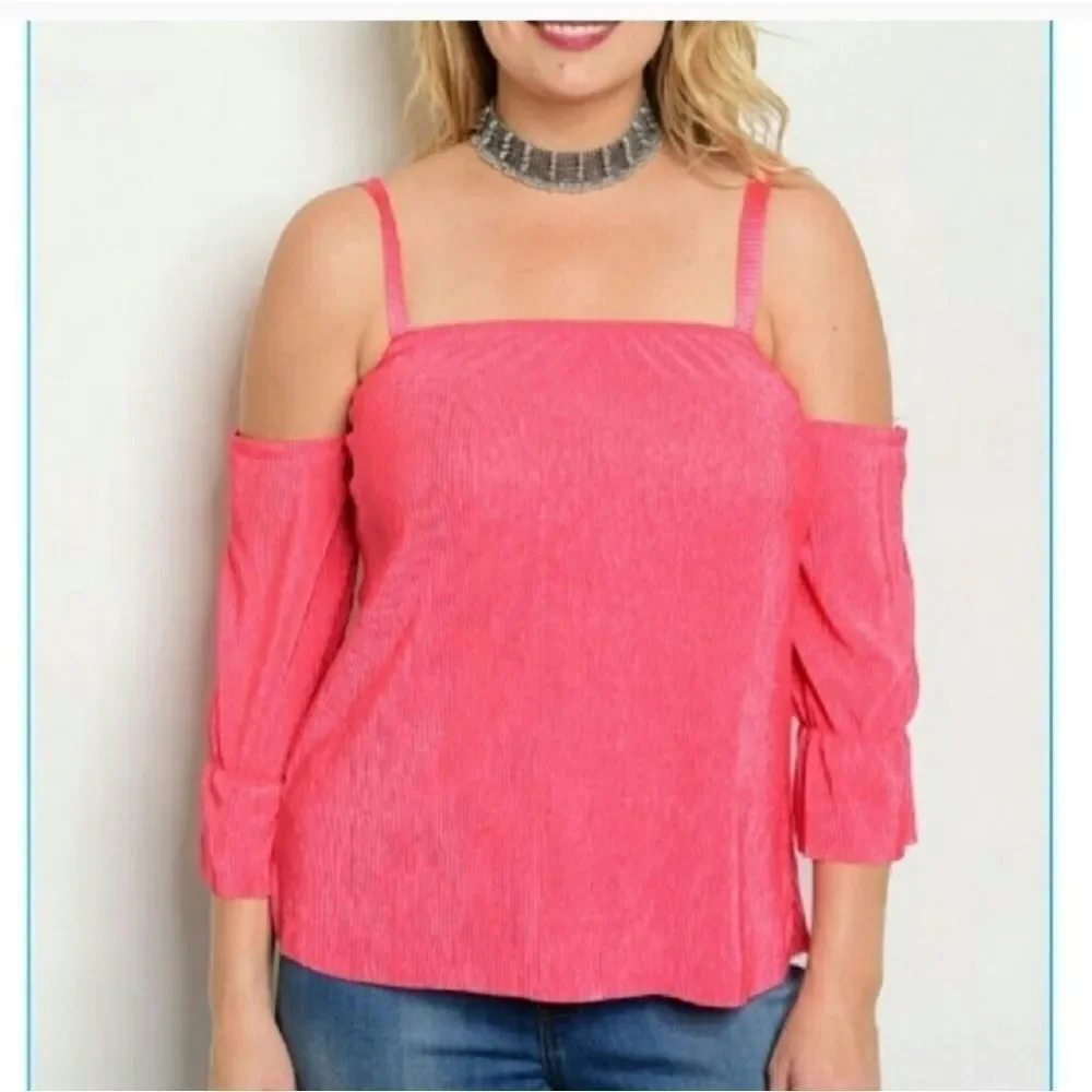 NWT Pink Coral Cold Shoulder Blouse - Picture 3 of 3